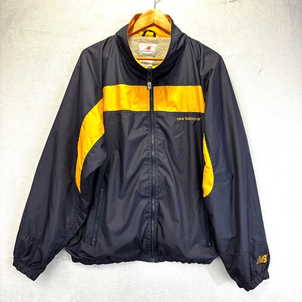 New Balance Zip Up Windbreaker Jacket Mens XL Blue Yellow Colorblock Lined